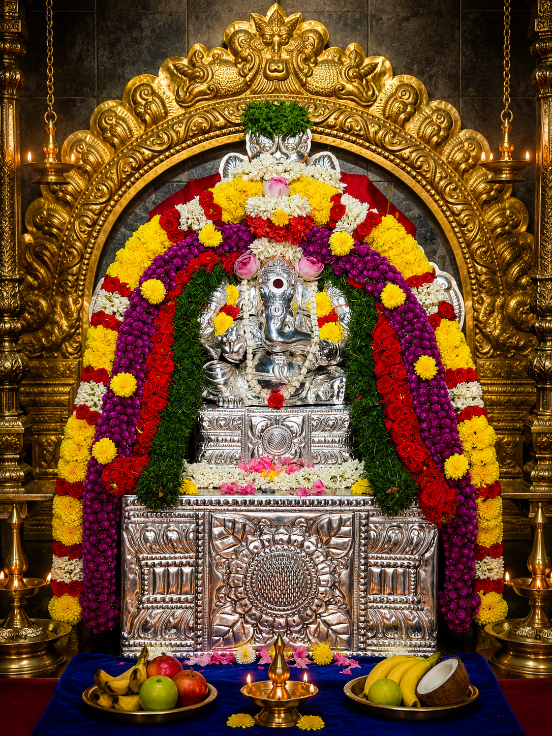 பூஜையின் போது ஒளிரும் தீபங்கள்